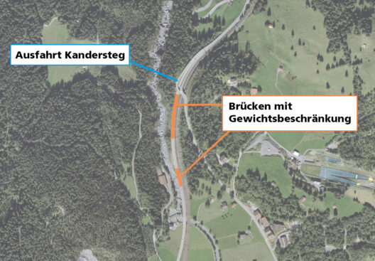 Kandersteg BE: Gewichtsbeschränkung bei Brücken zum Autoverlad auf der N6 Kandersteg BE: Gewichtsbeschränkung bei Brücken zum Autoverlad auf der N6
