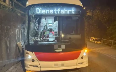 Buschauffeur kollidiert bei Ausweichmanöver mit Mauer
