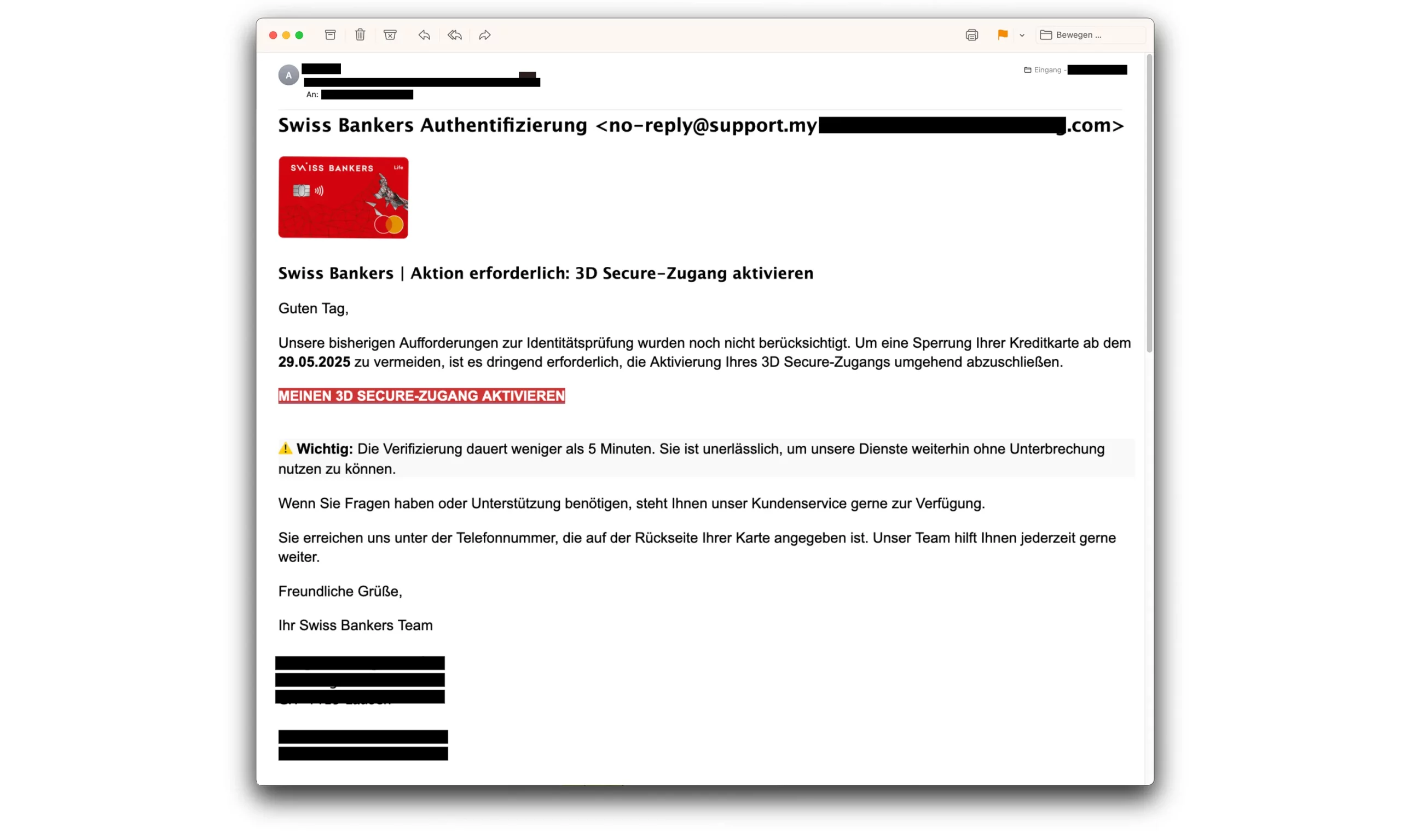 Screenshot des betrügerischen E-Mails<br />
